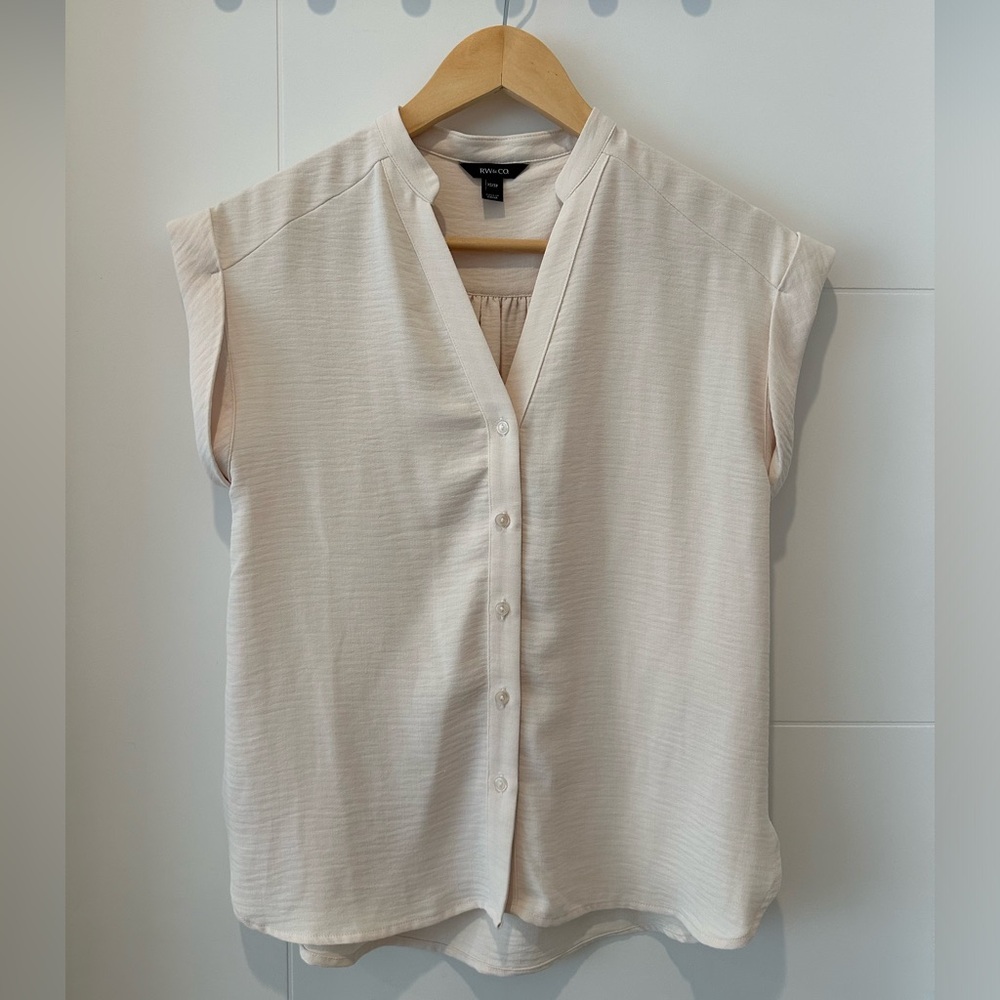 Short-Sleeve V-Neck Button-Down Blouse
